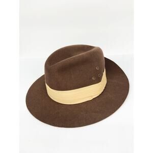 Madcaps 100% Virgin Wool 70s 80s Vintage Brown Hat Gold Fabric Trim Size L